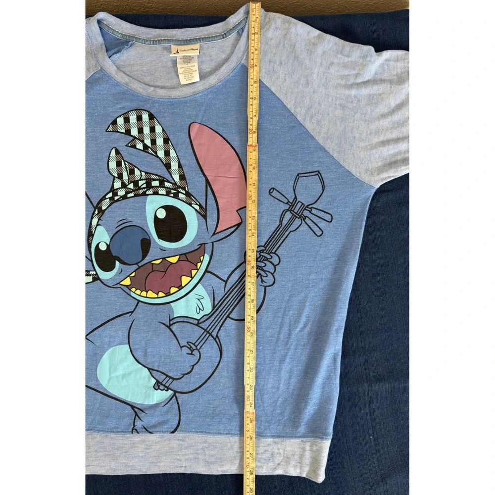 Disney Parks Stitch Pajama Set L Blue Raglan Top Fleece Pants Lounge Disneycore